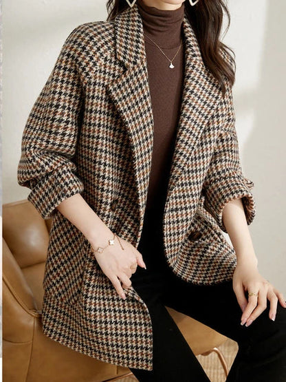 Women’s Long Checkered Blazer - Chic Fall-Winter Fashion