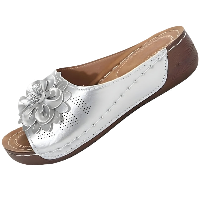 Floral Accent Women's Low Wedge Sandals for Summer Events