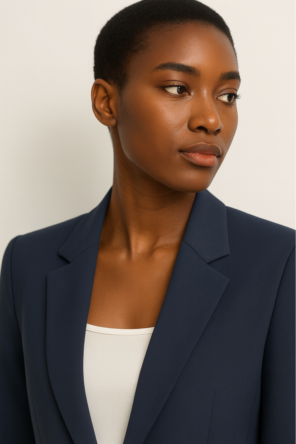 Chic Navy Blue Trouser Suit with Beige Blazer for Office or Events