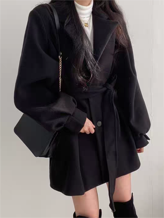 Chic Puff Sleeve Belted Coat for Any Occasion