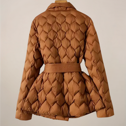 Quilted Women's Puffer Jacket with Belted Waist