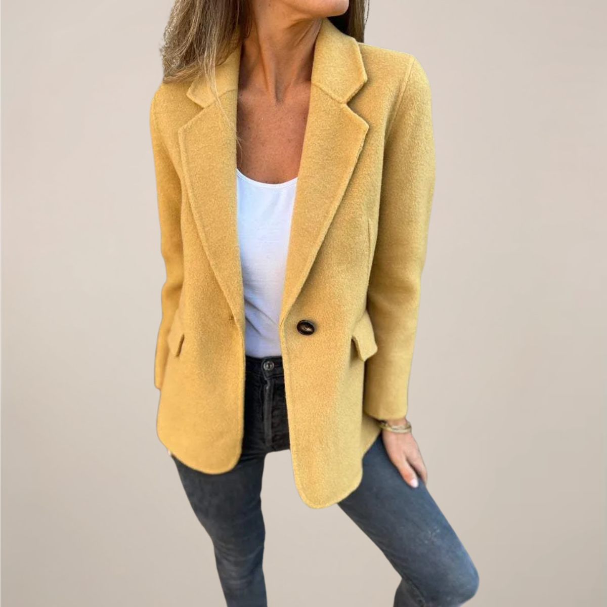 Chic Women's Blazer Jacket - Notch Lapel & Flap Pockets for Work or Events