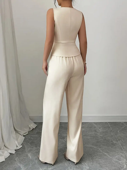 Chic Cream Wide-Leg Trouser Set for Events