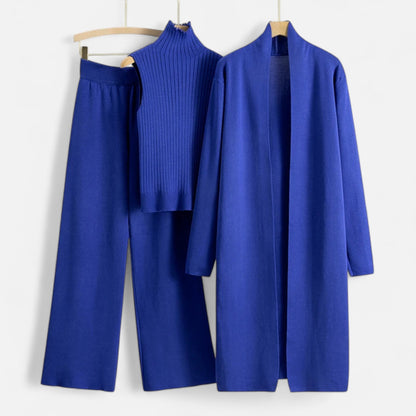 Chic Women's Three-Piece Set: Sleeveless Top, Wide-Leg Trousers & Longline Cardigan for Any Occasion