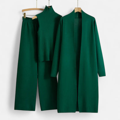 Chic Women's Three-Piece Set: Sleeveless Top, Wide-Leg Trousers & Longline Cardigan for Any Occasion