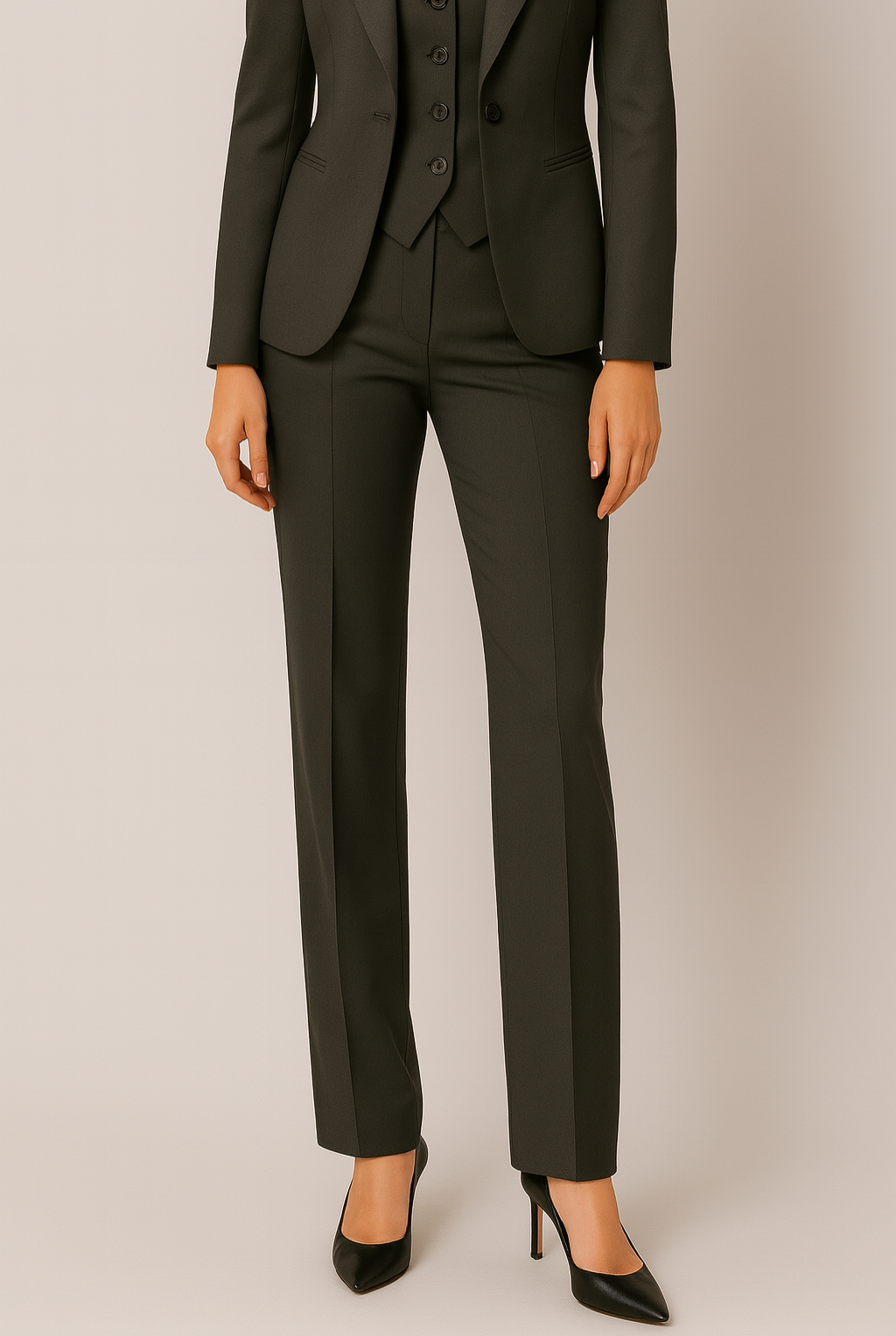 Chic Women's Black Three-Piece Suit Set – Sophisticated Blazer, Vest, Trousers for Work or Events