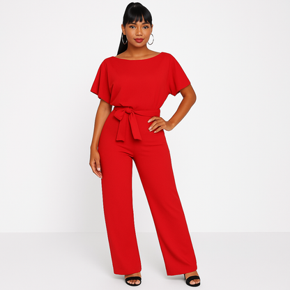 Chic Women's Short Sleeve Tie Ribbon Jumpsuit for Any Occasion