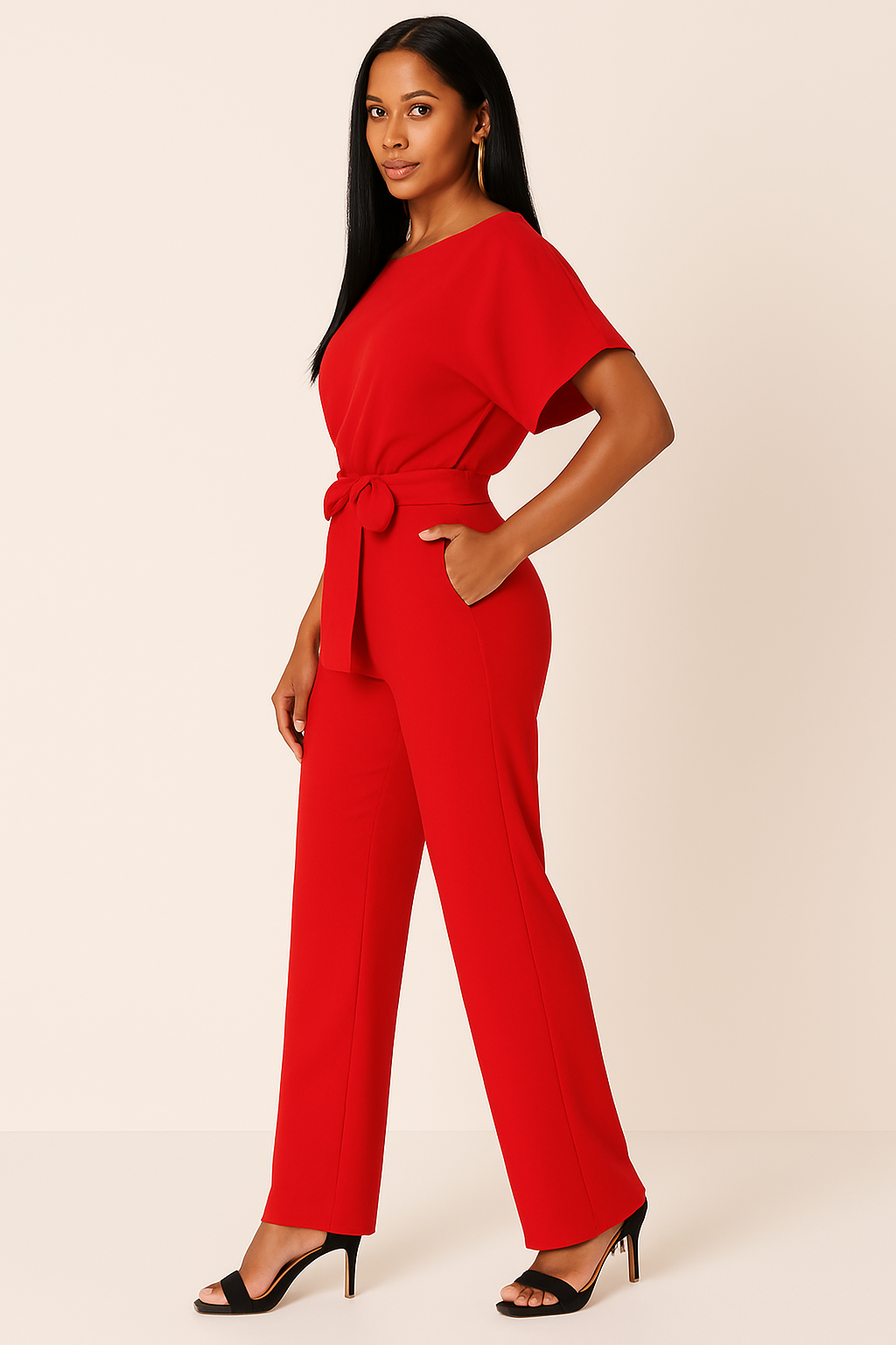 Chic Women's Short Sleeve Tie Ribbon Jumpsuit for Any Occasion
