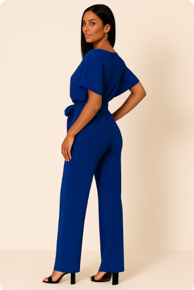 Chic Women's Short Sleeve Tie Ribbon Jumpsuit for Any Occasion