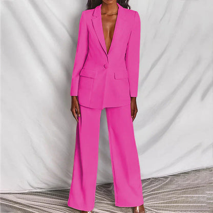 Chic Women’s Trouser Suit - Longline Blazer & Wide-Leg Pants