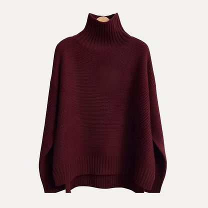 Chic Women’s Turtleneck Sweater with Side Slit Hem