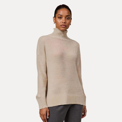 Chic Women’s Turtleneck Sweater with Side Slit Hem