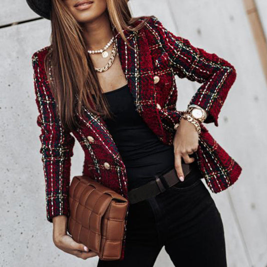 Chic Tweed Check Blazer for Stylish Occasions