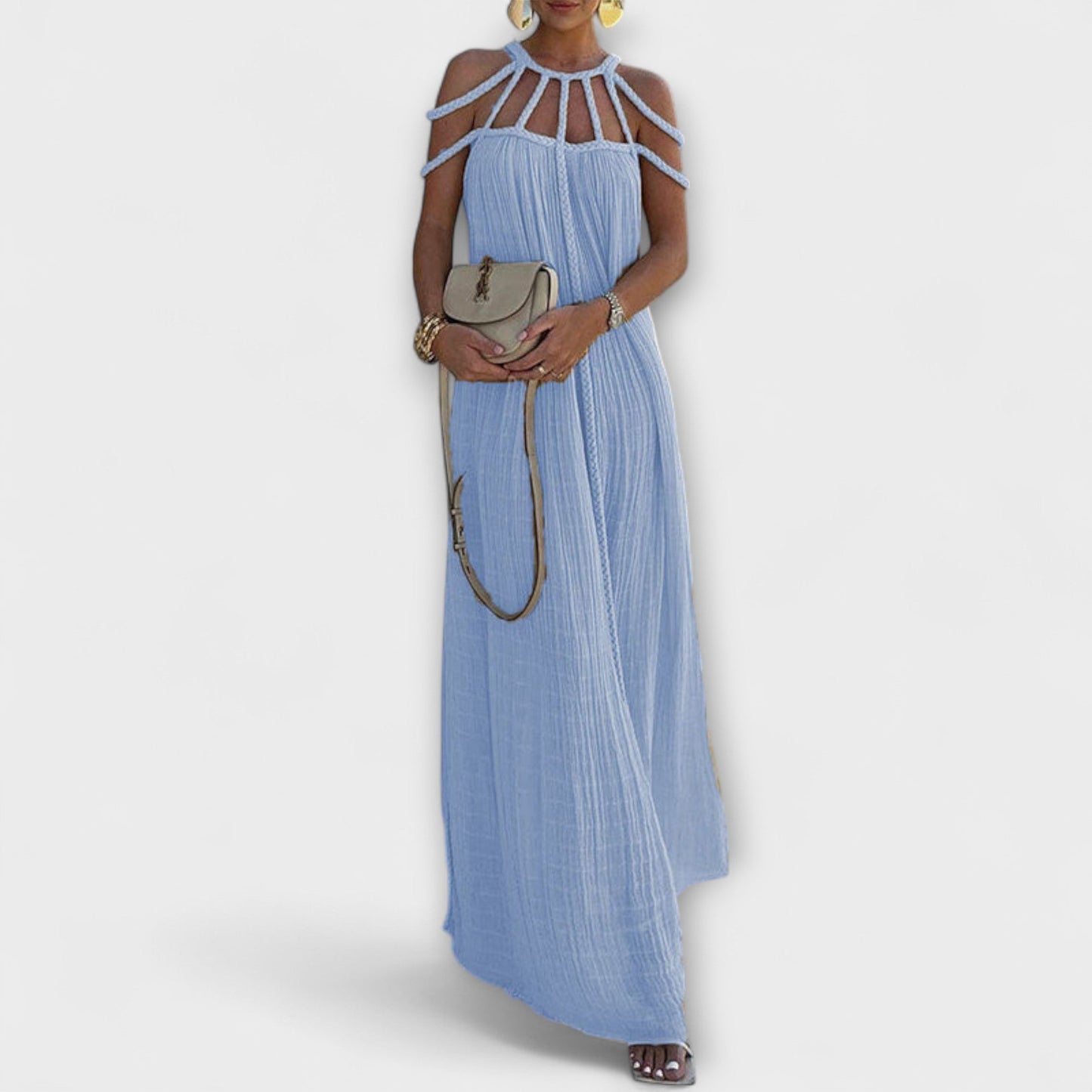 Briar - Linen Blend Maxi Dress with Draped Straps for Any Occasion