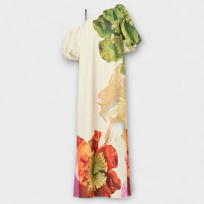 Floral Maxi Dress with Asymmetrical Neckline for Special Occasions