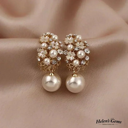 Elegant Floral Design Pearl Earrings