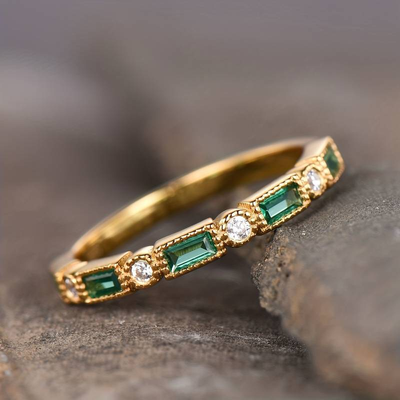 Alex - Gold Ring Featuring Green Inlaid Zirconia