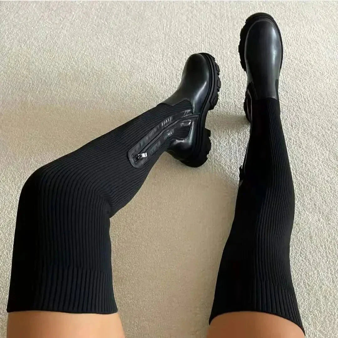 Riley - Chic Thigh-High Sock Boots for Any Occasion